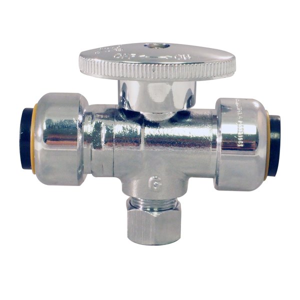 Tectite By Apollo 1/2 in. Chromed Brass Push-To-Connect x 1/2 in. Push-To-Connect x 3/8 in. O.D. Comp. Stop Tee Valve FSBVT121238C